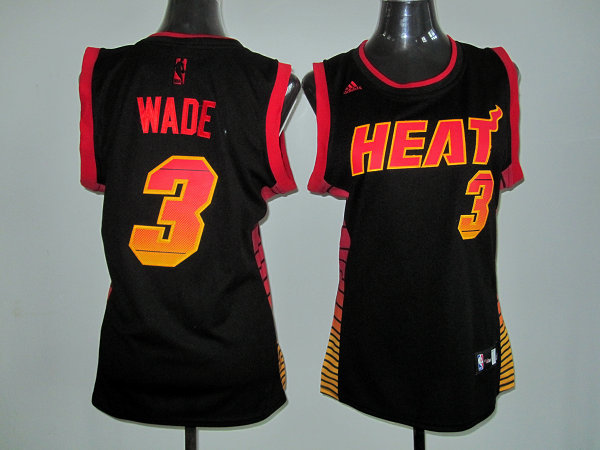  NBA Women Miami Heat 3 Dwyane Wade Swingman Black Jersey